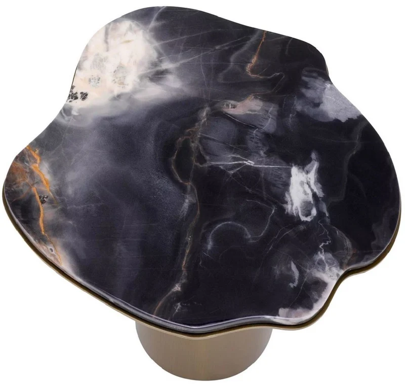 Casa Padrino Luxus Beistelltisch Schwarz / Messing 58,5 x 60,5 x H. 51 cm - Edelstahl Tisch mit Marmorplatte - Wohnzimmer Möbel - Luxus Möbel - Wohnzimmer Einrichtung - Luxus Qualität