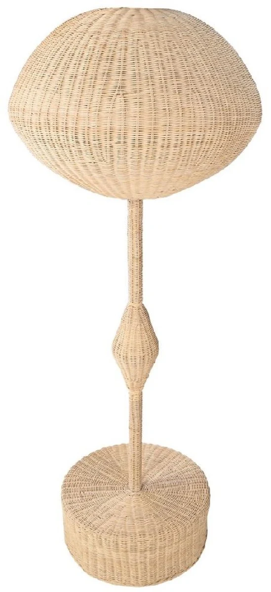 Casa Padrino Luxus Designer Stehleuchte Naturfarben Ø 70 x H. 177 cm - Runde Rattan Stehlampe - Wohnzimmer Stehleuchte - Luxus Leuchten - Luxus Stehleuchten
