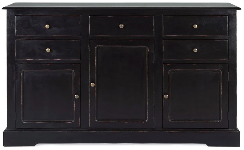 Casa Padrino Landhausstil Sideboard Antik Schwarz 145 x 40 x H. 85 cm - Landhausstil Schrank mit 3 Türen und 5 Schubladen - Landhausstil Möbel - Landhausstil Einrichtung