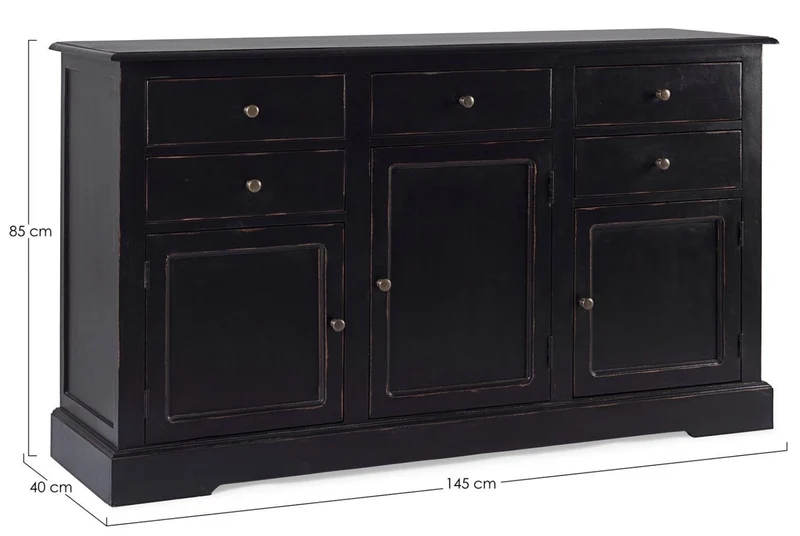 Casa Padrino Landhausstil Sideboard Antik Schwarz 145 x 40 x H. 85 cm - Landhausstil Schrank mit 3 Türen und 5 Schubladen - Landhausstil Möbel - Landhausstil Einrichtung