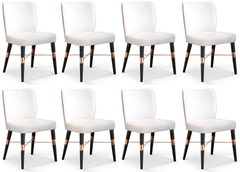 Casa Padrino Luxus Esszimmer Stuhl 8er Set Weiß / Schwarz / Kupfer 50 x 54 x H. 83 cm - Esszimmer Möbel - Restaurant Möbel - Hotel Möbel - Luxus Möbel - Luxus Kollektion
