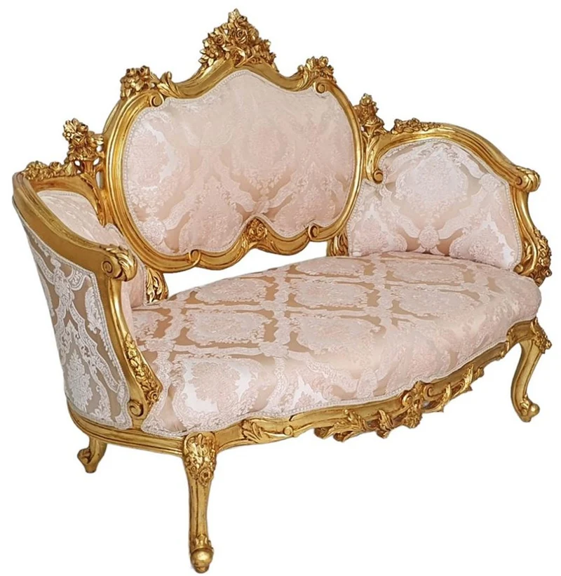 Casa Padrino Barock Sofa Rosa / Weiß / Gold - Handgefertigtes Wohnzimmer Sofa im Barockstil - Wohnzimmer Möbel im Barockstil - Antik Stil Möbel - Prunkvolle Barock Möbel - Barock Einrichtung