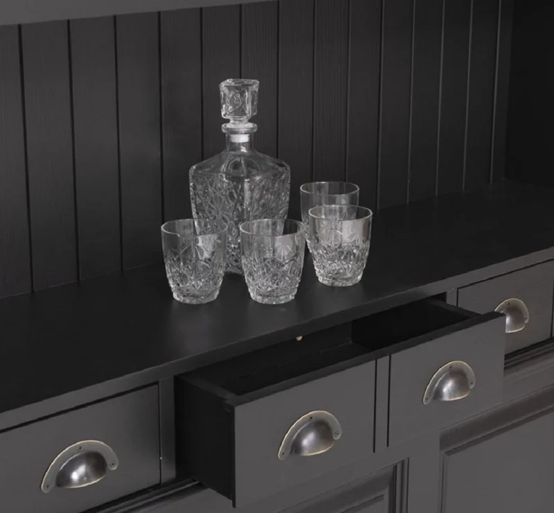 Casa Padrino Landhausstil Massivholz Barschrank Schwarz 151 x 36 x H. 210 cm - Massivholz Weinschrank im Landhausstil - Massivholz Bar Möbel - Landhausstil Bar Möbel