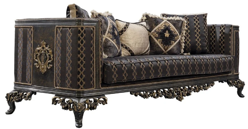 Casa Padrino Luxus Barock Sofa Lila / Grau / Gold - Barockstil Wohnzimmer Sofa mit elegantem Muster - Luxus Wohnzimmer Möbel im Barockstil - Barock Einrichtung - Barock Möbel