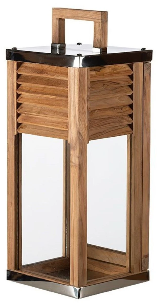 Casa Padrino Deko Kerzenleuchter Braun / Silber 23 x 23 x H. 53 cm - Handgefertigte Laterne mit Tragegriff - Gastronomie Accessoires - Restaurant Accessoires - Hotel Accessoires - Deko Accessoires