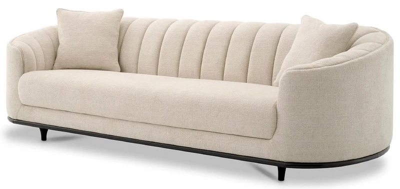 Casa Padrino Luxus Sofa Beige / Schwarz 240 x 96 x H. 74,5 cm - Wohnzimmer Sofa mit 2 Kissen - Wohnzimmer Möbel - Luxus Möbel - Wohnzimmer Einrichtung - Luxus Einrichtung - Luxus Qualität