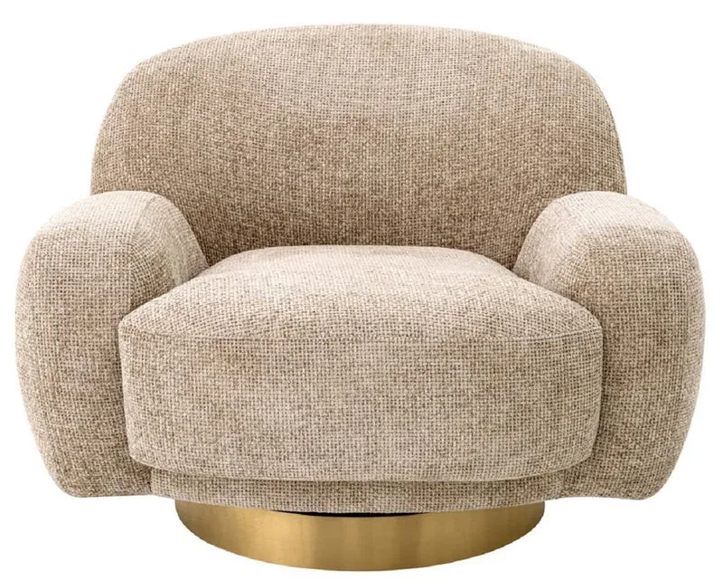 Casa Padrino Luxus Drehsessel Sandfarben / Messing 95 x 90 x H. 70 cm - Wohnzimmer Sessel - Hotel Sessel - Wohnzimmer Möbel - Hotel Möbel - Luxus Möbel - Luxus Qualität