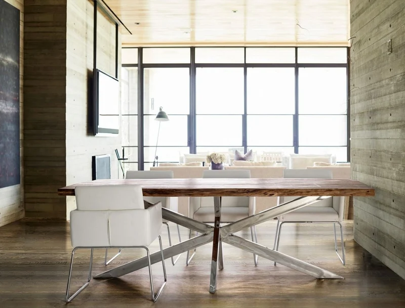 Casa Padrino Luxus Esstisch Braun / Silber 220 x 100 x H. 77 cm - Rechteckiger Küchentisch mit Massivholz Tischplatte und Edelstahl Beinen - Esszimmer Möbel - Küchen Möbel - Luxus Möbel