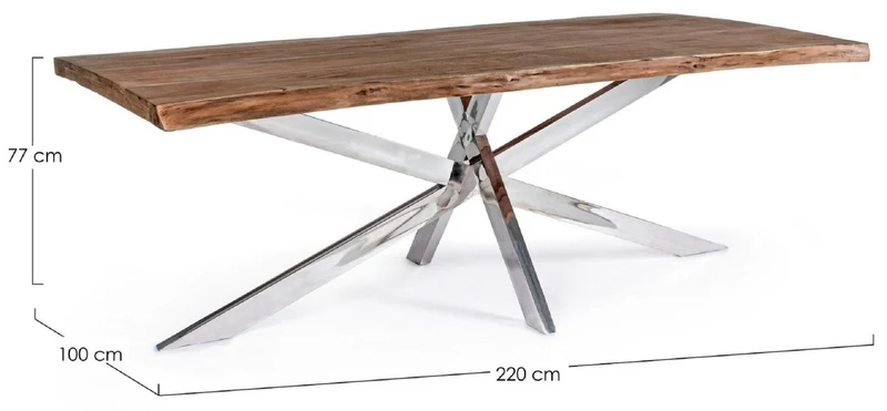 Casa Padrino Luxus Esstisch Braun / Silber 220 x 100 x H. 77 cm - Rechteckiger Küchentisch mit Massivholz Tischplatte und Edelstahl Beinen - Esszimmer Möbel - Küchen Möbel - Luxus Möbel