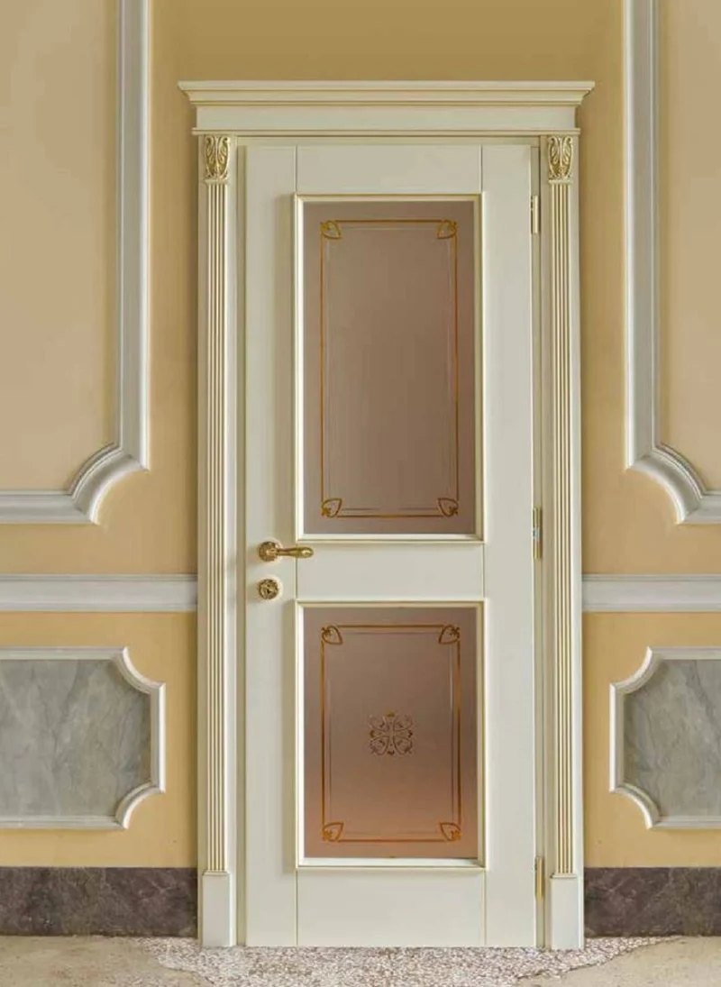 Casa Padrino Luxus Barock Wohnungstür Creme / Gold - Prunkvolle Massivholz Tür mit Glasfenstern und Rahmen - Luxus Möbel im Barockstil - Hotel Möbel - Barock Möbel - Luxus Qualität - Made in Italy