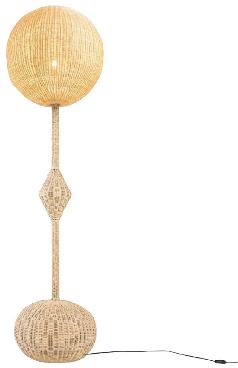 Casa Padrino Luxus Designer Stehleuchte Naturfarben Ø 60 x H. 225 cm - Runde Rattan Stehlampe - Wohnzimmer Stehleuchte - Luxus Leuchten - Luxus Stehleuchten