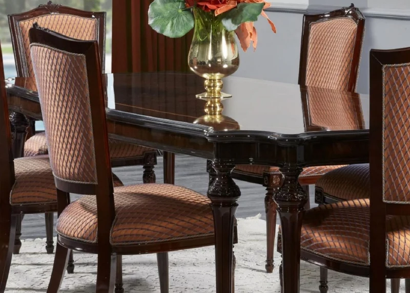 Casa Padrino Luxus Barock Esszimmerstuhl 8er Set Orange / Dunkelbraun - Prunkvolle Esszimmerstühle im Barockstil - Barock Esszimmer Möbel - Luxus Esszimmer Möbel im Barockstil