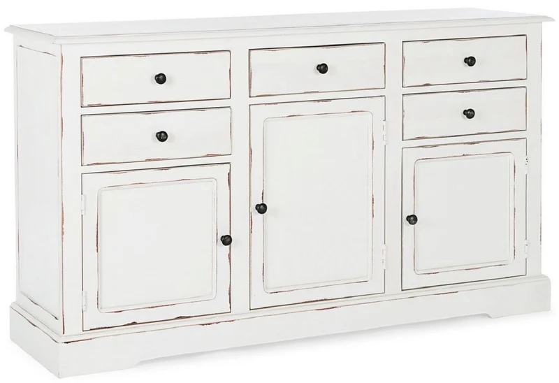 Casa Padrino Landhausstil Sideboard Antik Weiß 145 x 40 x H. 85 cm - Landhausstil Schrank mit 3 Türen und 5 Schubladen - Landhausstil Möbel - Landhausstil Einrichtung
