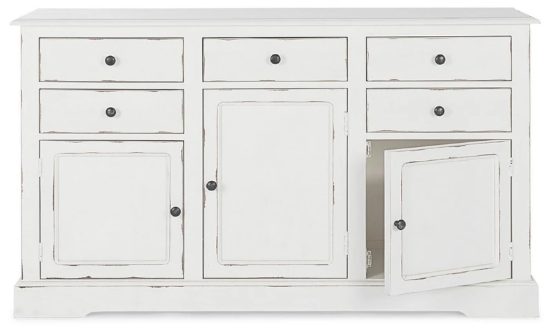 Casa Padrino Landhausstil Sideboard Antik Weiß 145 x 40 x H. 85 cm - Landhausstil Schrank mit 3 Türen und 5 Schubladen - Landhausstil Möbel - Landhausstil Einrichtung