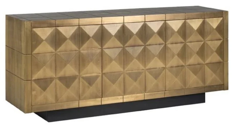 Casa Padrino Luxus Sideboard Gold / Schwarz 180 x 45 x H. 77 cm - Massivholz Schrank mit 3 Türen - Wohnzimmer Möbel - Esszimmer Möbel - Luxus Möbel - Luxus Einrichtung