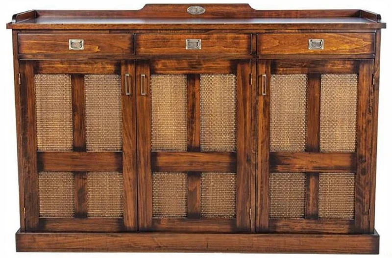 Casa Padrino Luxus Vintage Stil Sideboard mit 3 Türen und 3 Schubladen Braun / Naturfarben 177,5 x 46 x H. 119,5 cm - Massivholz Schrank - Vintage Stil Möbel - Luxus Möbel - Massivholz Möbel