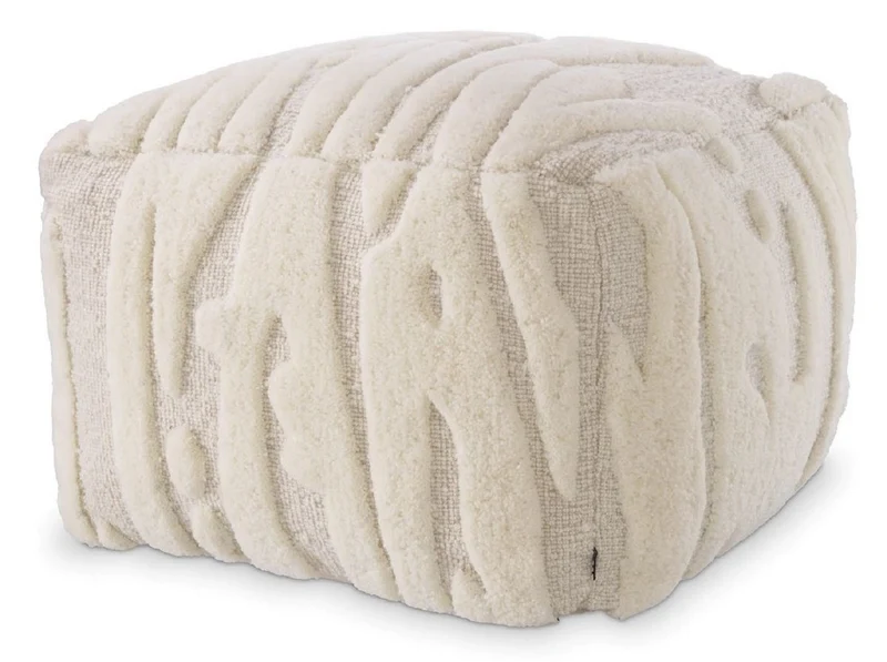 Casa Padrino Luxus Hocker Elfenbein 60 x 60 x H. 40 cm - Quadratischer Wohnzimmer Sitzhocker mit handgewebter Neuseelandwolle - Wohnzimmer Möbel - Luxus Möbel - Luxus Einrichtung