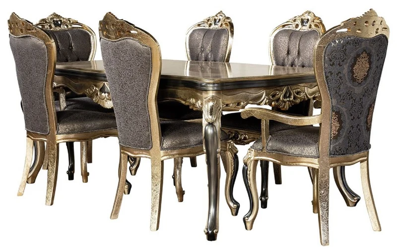Casa Padrino Luxus Barock Esstisch Antik Gold / Schwarz - Rechteckiger Barockstil Küchentisch - Luxus Esszimmer Möbel im Barockstil - Barock Esszimmer Möbel - Barock Einrichtung