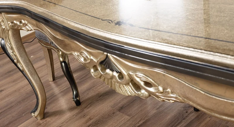 Casa Padrino Luxus Barock Esstisch Antik Gold / Schwarz - Rechteckiger Barockstil Küchentisch - Luxus Esszimmer Möbel im Barockstil - Barock Esszimmer Möbel - Barock Einrichtung