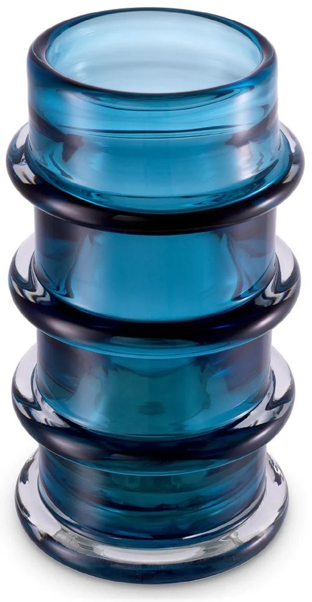 Casa Padrino Luxus Glas Vase Blau Ø 16 x H. 29,5 cm - Mundgeblasene Blumenvase - Runde Deko Blumenvase - Deko Accessoires - Deko Glas Vasen - Luxus Accessoires