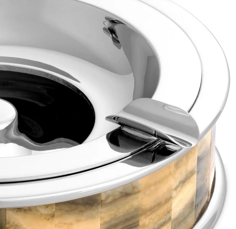 Casa Padrino Luxus Aschenbecher Silber / Braun Ø 20,5 x H. 6,5 cm - Runder dekorativer Aschenbecher - Deko Accessoires - Luxus Qualität