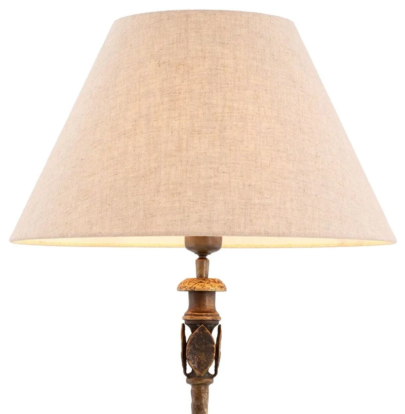 Casa Padrino Luxus Tischleuchte Vintage Messing / Beige Ø 44,5 x H. 84 cm - Schreibtischleuchte mit rundem Lampenschirm - Luxus Tischleuchten - Luxus Schreibtischleuchten - Luxus Leuchten
