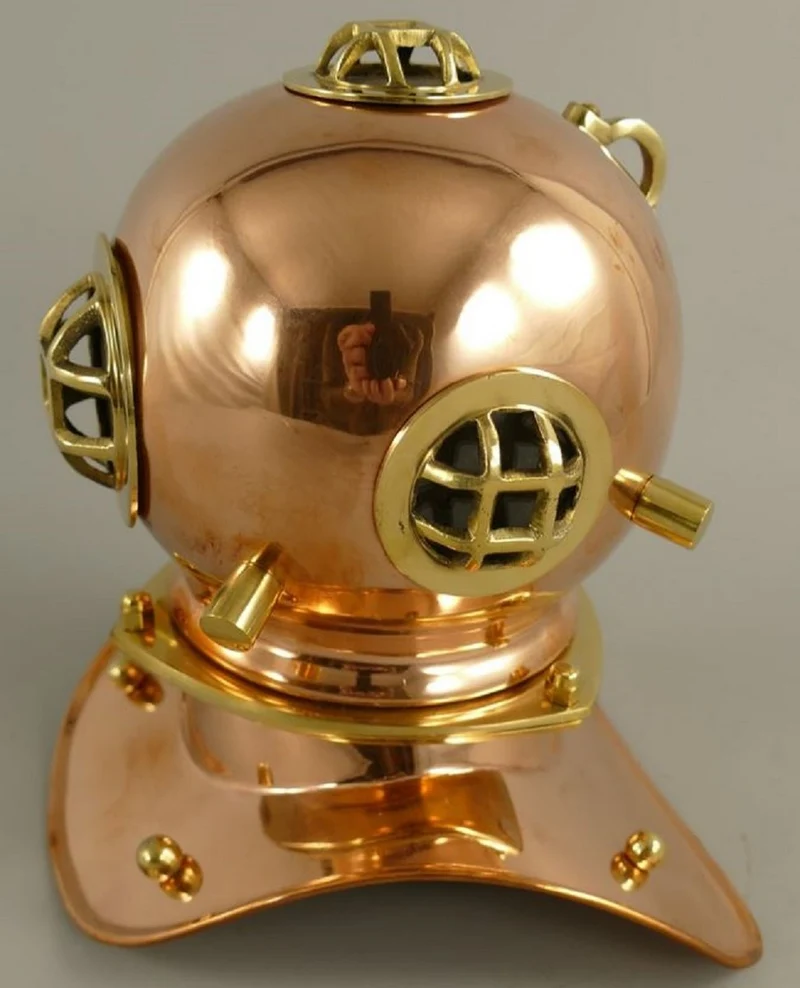 Casa Padrino Antik Stil Deko Taucherhelm Kupfer / Gold 18 x 20 x H. 20 cm - Wohnzimmer Deko - Schreibtisch Deko - Luxus Deko - Deko Accessoires