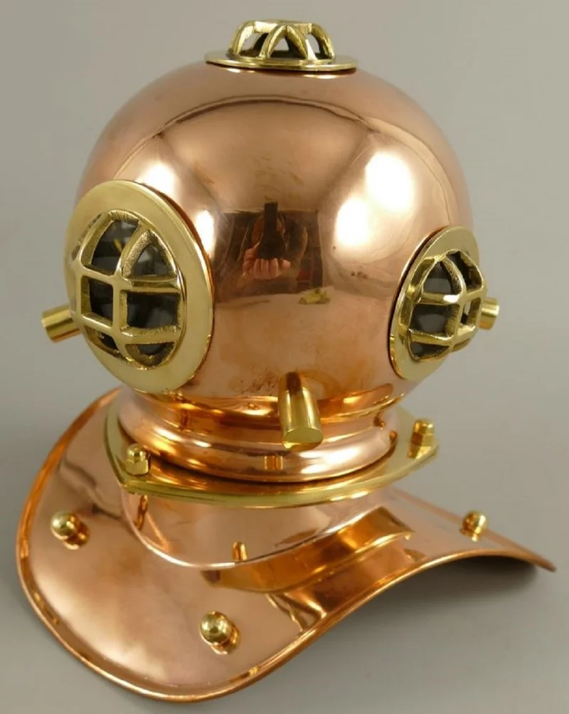 Casa Padrino Antik Stil Deko Taucherhelm Kupfer / Gold 18 x 20 x H. 20 cm - Wohnzimmer Deko - Schreibtisch Deko - Luxus Deko - Deko Accessoires