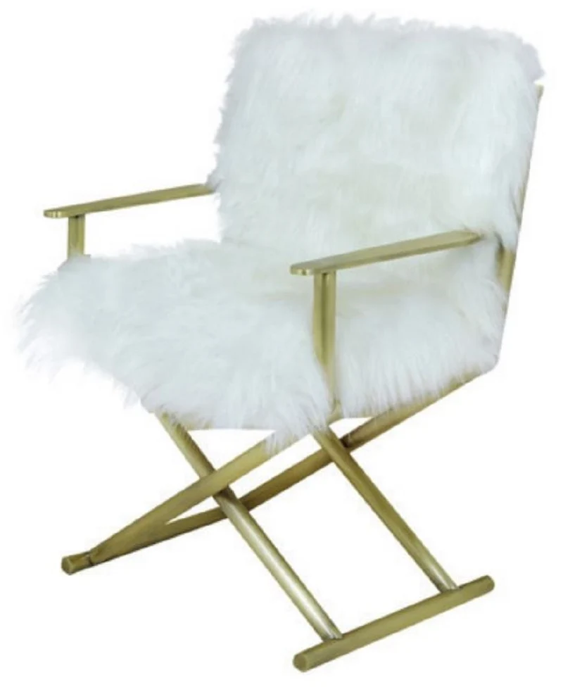 Casa Padrino Luxus Sessel Weiß / Gold 64 x 65 x H. 85 cm - Wohnzimmer Sessel - Hotel Sessel - Wohnzimmer Möbel - Hotel Möbel - Luxus Möbel - Luxus Einrichtung