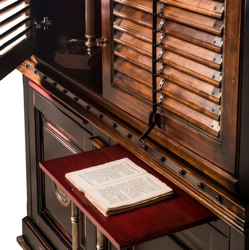 Casa Padrino Luxus Vintage Stil Bücherschrank Braun / Naturfarben / Schwarz 146,5 x 46 x H. 247 cm - Massivholz Schrank - Regalschrank - Wohnzimmerschrank - Büroschrank - Luxus Massivholz Möbel