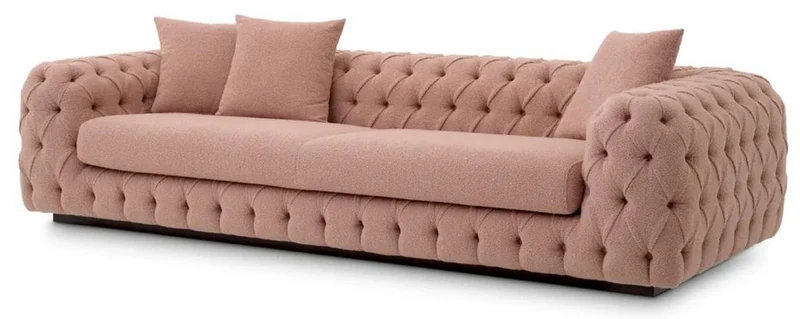 Casa Padrino Luxus Chesterfield Sofa Vintage Rosa / Schwarz 255 x 105 x H. 60 cm - Wohnzimmer Sofa - Hotel Sofa - Wohnzimmer Möbel - Chesterfield Möbel - Luxus Möbel - Luxus Einrichtung