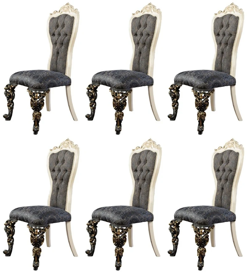 Casa Padrino Luxus Barock Esszimmer Stuhl 6er Set Blau / Weiß / Gold - Prunkvolle Barockstil Küchen Stühle - Luxus Esszimmer Möbel im Barockstil - Barock Esszimmer Möbel - Barockstil Möbel