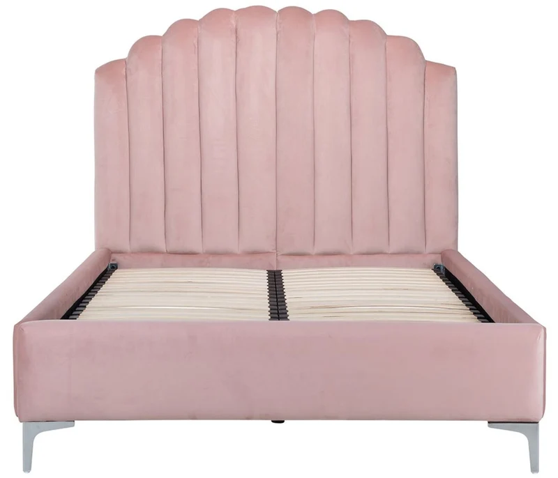 Casa Padrino Luxus Art Deco Doppelbett Rosa / Silber 136 x 215 x H. 131 cm - Massivholz Bett mit edlem Samtstoff - Luxus Schlafzimmer Möbel - Hotel Möbel - Art Deco Möbel