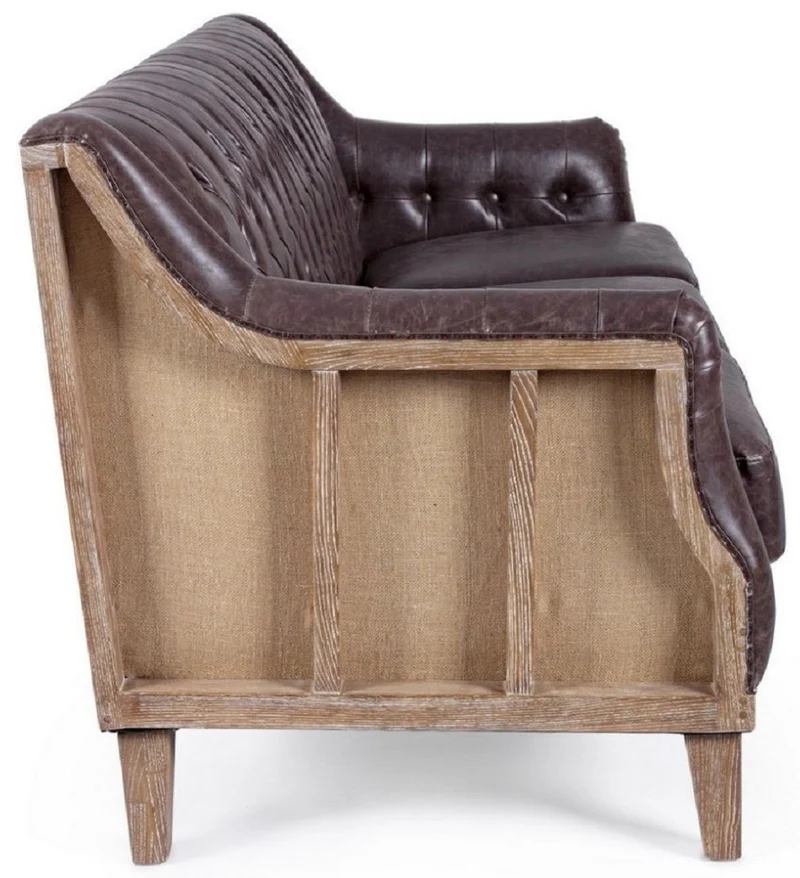 Casa Padrino Luxus Chesterfield Kunstleder Sofa Dunkelbraun / Naturfarben 194,5 x 85 x H. 85 cm - Wohnzimmer Sofa - Wohnzimmer Möbel - Chesterfield Möbel - Luxus Möbel - Luxus Einrichtung