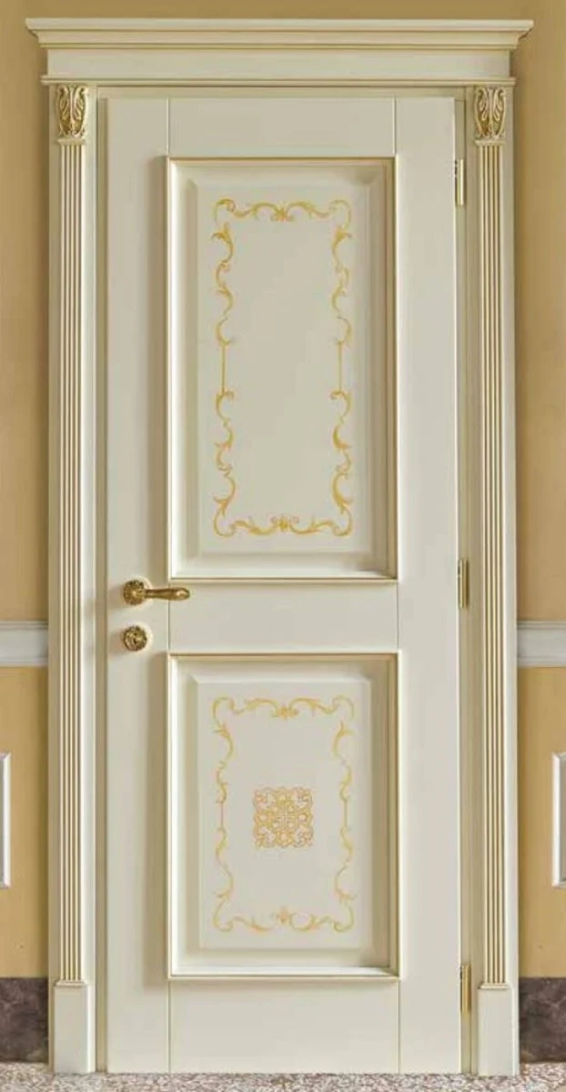 Casa Padrino Luxus Barock Wohnungstür Creme / Gold - Prunkvolle Massivholz Tür mit Rahmen - Luxus Möbel im Barockstil - Hotel Möbel - Barock Möbel - Luxus Qualität - Made in Italy