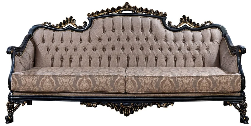Casa Padrino Luxus Barock Sofa Grau / Blau / Gold - Barockstil Wohnzimmer Sofa mit elegantem Muster - Luxus Wohnzimmer Möbel im Barockstil - Barock Möbel - Barock Einrichtung