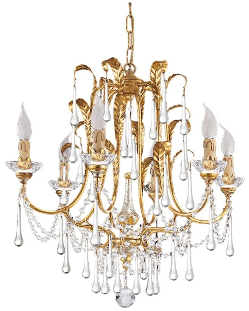 Casa Padrino Luxus Barock Kronleuchter mit edlem Murano Glas Gold mit Patina Ø 61 x H. 60 cm - Prunkvoller Wohnzimmer Kronleuchter im Barockstil - Luxus Qualität - Made in Italy