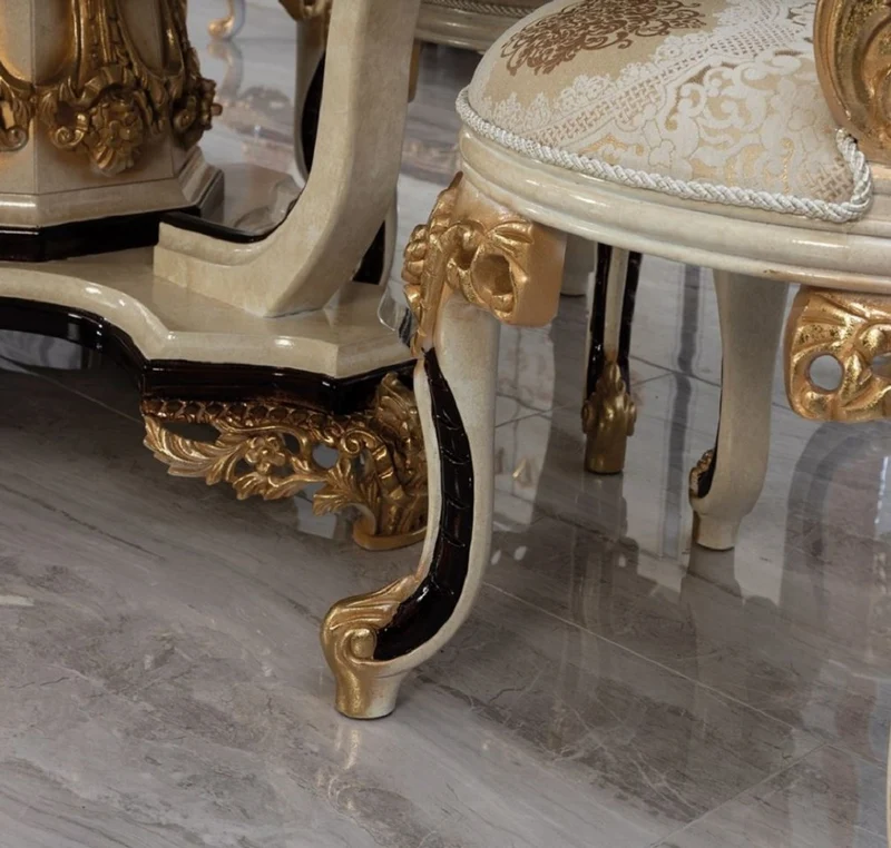 Casa Padrino Luxus Barock Esszimmerstuhl 6er Set Weiß / Creme / Beige / Schwarz / Gold - Barockstil Küchenstühle mit Muster - Luxus Esszimmer Möbel im Barockstil - Barock Esszimmer Möbel