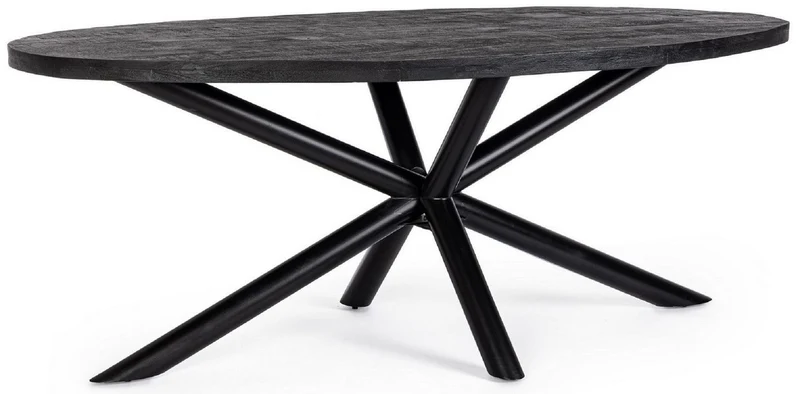 Casa Padrino Luxus Esstisch Schwarz 200 x 110 x H. 76 cm - Ovaler Küchentisch mit Massivholz Tischplatte und pulverbeschichteten Stahl Beinen - Esszimmer Möbel - Küchen Möbel - Luxus Möbel