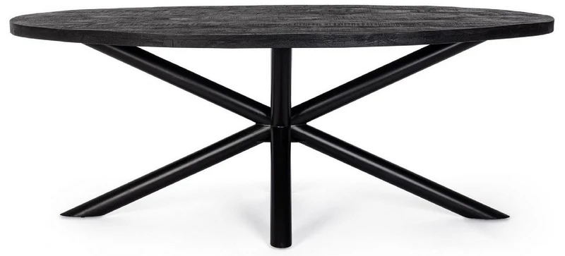 Casa Padrino Luxus Esstisch Schwarz 200 x 110 x H. 76 cm - Ovaler Küchentisch mit Massivholz Tischplatte und pulverbeschichteten Stahl Beinen - Esszimmer Möbel - Küchen Möbel - Luxus Möbel