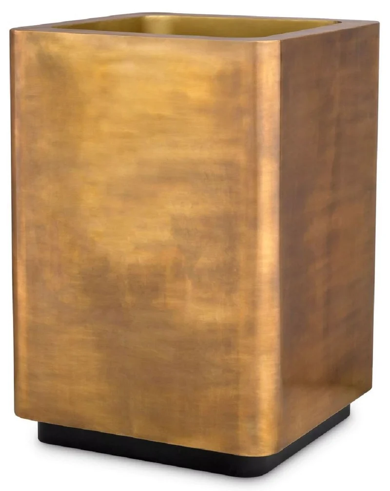 Casa Padrino Luxus Blumentopf Vintage Messing / Schwarz 70 x 70 x H. 100 cm - Edelstahl Pflanzentopf - Wohnzimmer Deko - Büro Deko - Deko Accessoires - Luxus Qualität
