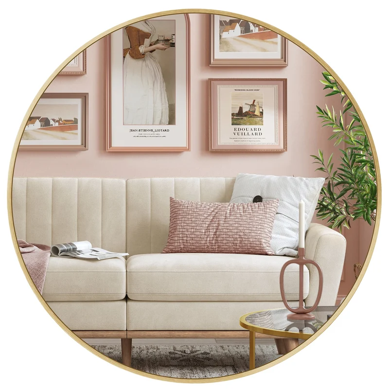 SONGMICS Round Wall Mirror 24" Bathroom Mirror for Wall Diameter Gold Color