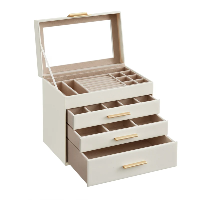SONGMICS 4-Layer Jewelry Box with Glass Lid Jewelry Organizer for Sunglasses Big Jewelry Storage