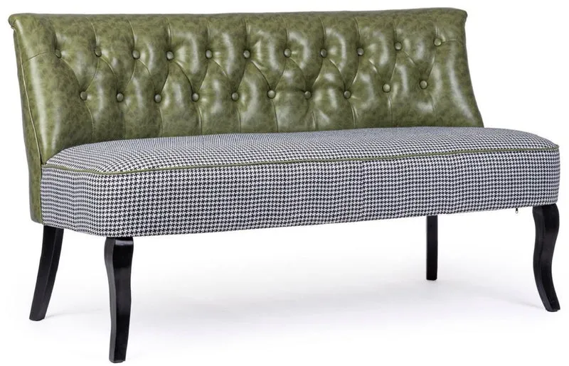 Casa Padrino Luxus Chesterfield Kunstleder Sofa Dunkelgrün / Weiß / Schwarz 136 x 66 x H. 76 cm - Wohnzimmer Sofa - Wohnzimmer Möbel - Chesterfield Möbel - Luxus Möbel - Luxus Einrichtung