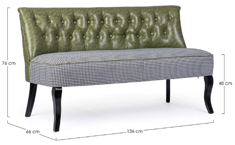 Casa Padrino Luxus Chesterfield Kunstleder Sofa Dunkelgrün / Weiß / Schwarz 136 x 66 x H. 76 cm - Wohnzimmer Sofa - Wohnzimmer Möbel - Chesterfield Möbel - Luxus Möbel - Luxus Einrichtung