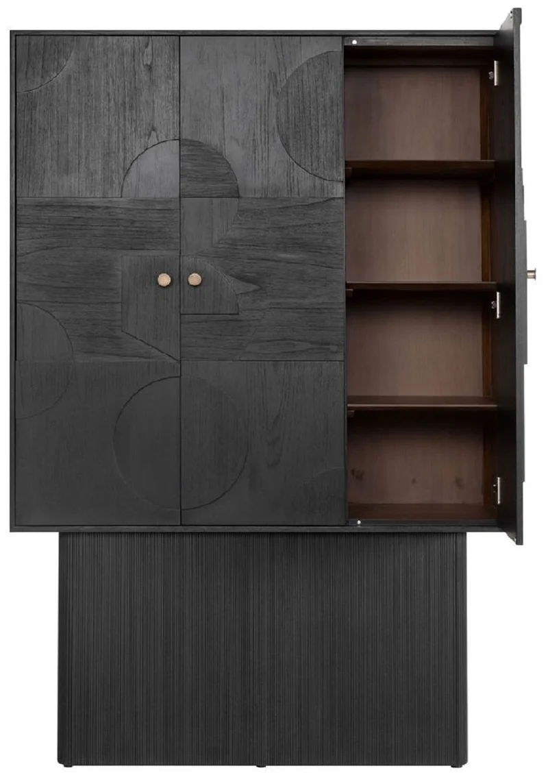 Casa Padrino Luxus Designer Schrank Schwarz 130 x 45 x H. 190 cm - Massivholz Regalschrank mit 3 Türen - Schlafzimmer Schrank - Wohnzimmer Schrank - Büro Schrank - Luxus Möbel