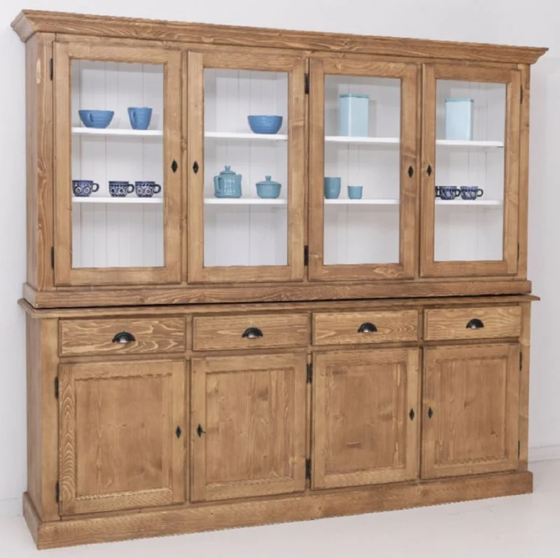 Casa Padrino Landhausstil Esszimmerschrank Naturfarben / Weiß 230 x 45 x H. 200 cm - Massivholz Küchenschrank - Esszimmer Möbel im Landhausstil - Landhausstil Esszimmer Einrichtung