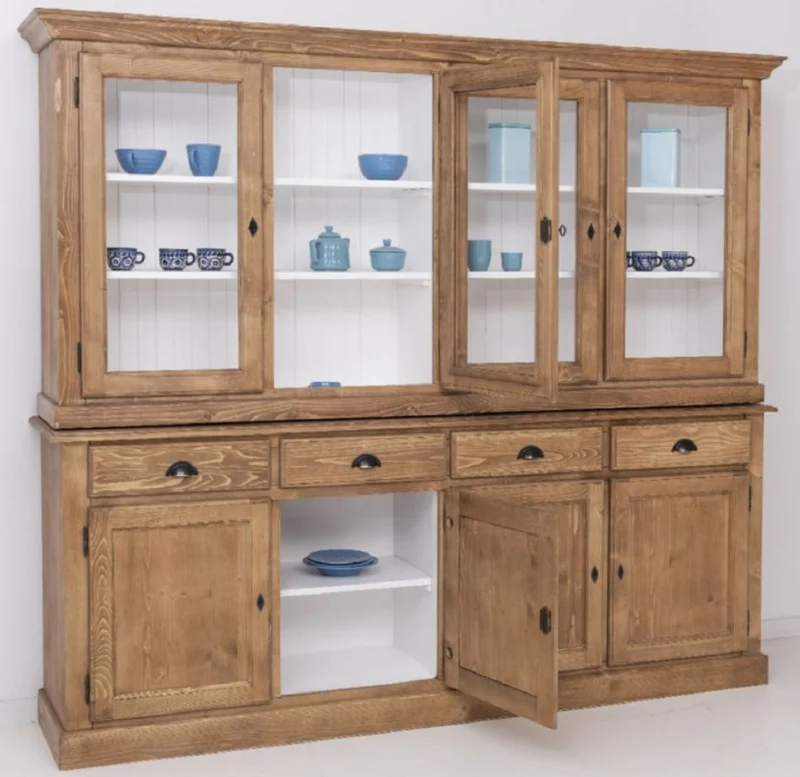Casa Padrino Landhausstil Esszimmerschrank Naturfarben / Weiß 230 x 45 x H. 200 cm - Massivholz Küchenschrank - Esszimmer Möbel im Landhausstil - Landhausstil Esszimmer Einrichtung