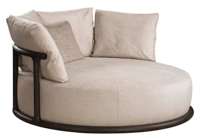Casa Padrino Luxus Sessel Beige / Dunkelbraun Ø 160 x H. 90 cm - Runder Wohnzimmer Sessel - Hotel Sessel - Wohnzimmer Möbel - Hotel Möbel - Luxus Möbel - Luxus Einrichtung