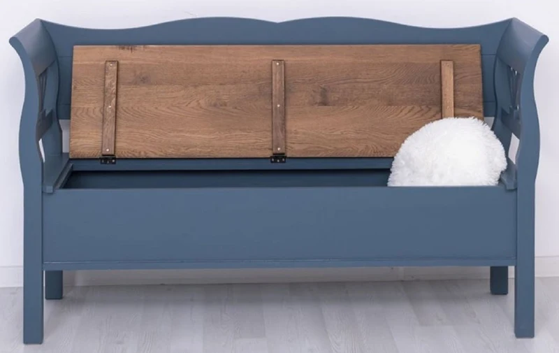 Casa Padrino Landhausstil Sitzbank Blau / Dunkelbraun 163 x 48 x H. 92 cm - Massivholz Bank mit Stauraum - Massivholz Möbel - Landhausstil Möbel - Landhausstil Einrichtung